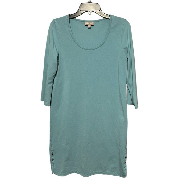 J. Jill Dresses & Skirts - J. Jill Teal Perfect Pima Cotton Shirt Dress Small Scoop Neck 1/4 Sleeve Stretch